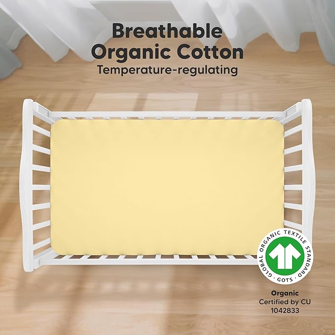 KeaBabies 2-Pack Organic Crib Sheets for Boys, Girls - 52x28 Fitted Crib Mattress Sheet Neutral, Breathable Jersey Cotton Cover for Baby Bed, Toddler Mattress, Soft & Cute Prints (Sunshine)-CubbioJoy