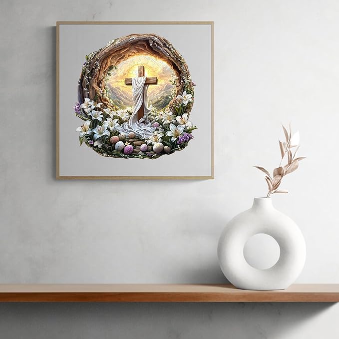 KAAYEE Wooden Puzzles for Adults, 3D Vision Effect Holy Light Cross Wooden Jigsaw Puzzle Unique Shape Wood Puzzle Adult, 3D Effect Flat Puzzle Birthday Family Game (S-8.5 * 8.4 in-100pcs)-CubbioJoy