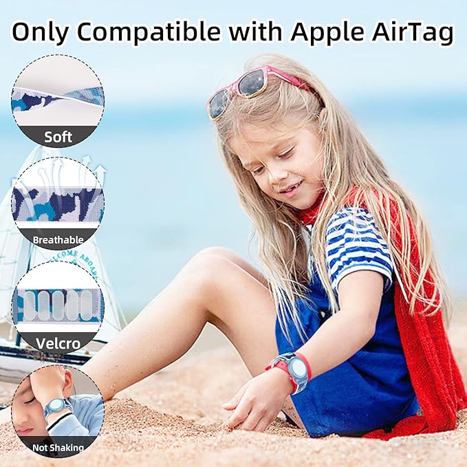 Compatible with Apple AirTag Bracelet for Kids, Camo Nylon Air Tag Wristband, Protective Case for Airtag GPS Tracker Holder, Adjustable Anti Lost Watch Band for Toddler Child Elder (Navy Blue)-CubbioJoy