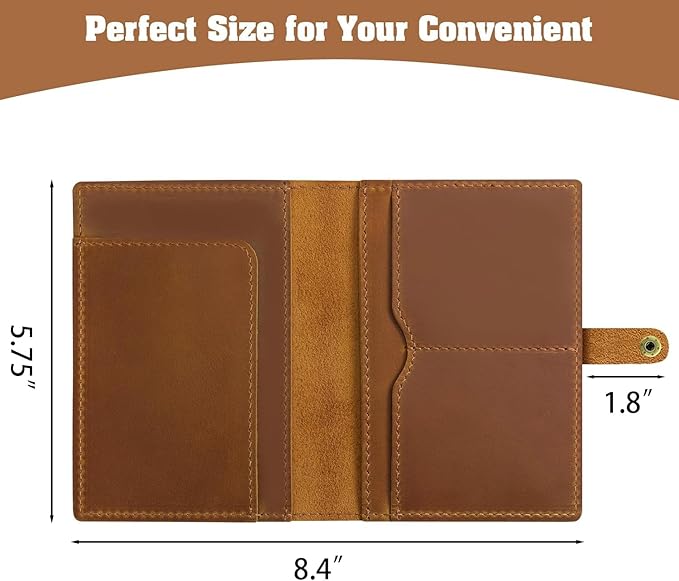 Jack&Chris Genuine Leather Passport Holder For Travel, RFID Blocking Handmade Passport Holder with Card Case Organized & Safe, Quality Travel Essentials for Women and Men for Gifting, Light Brown-CubbioJoy
