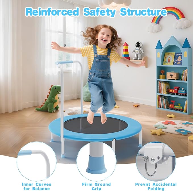 36" Mini Trampoline for Toddlers Ages 1–6 – Foldable Indoor/Outdoor Kids Rebounder with Foam Handle & Safety Padded Cover-CubbioJoy