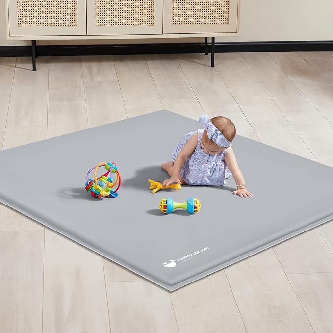 ANGELBLISS Baby Playpen Mat, Self-Inflating Play Mat for Babies and Toddlers, Roll Up & Waterproof Foam Crawling Mat for Floor, Portable Playmat for Babies with Travel Bag Grey (50×50in)-CubbioJoy