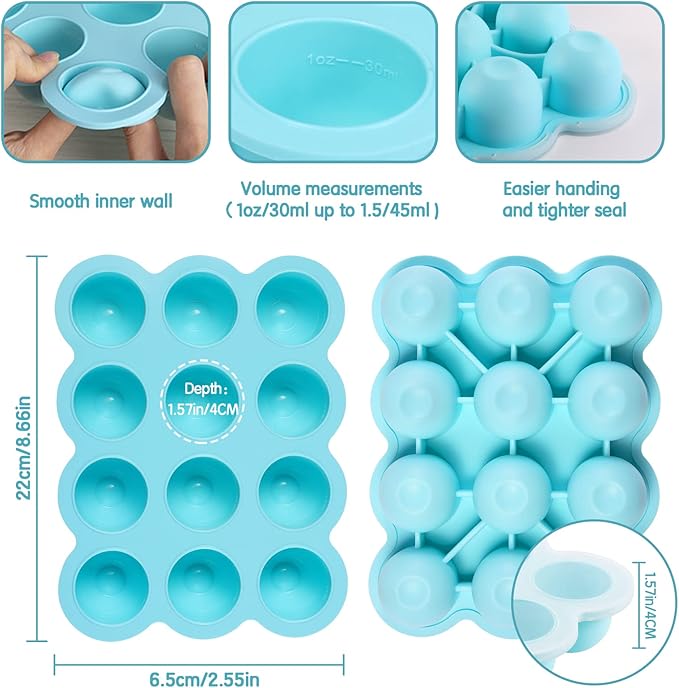 12x1.5oz Baby Food Freezer Tray with Clip Lid Light Green | Food Grade Silicone Storage Containers for Purees & Vegetables-CubbioJoy