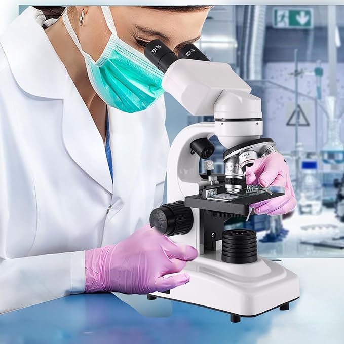 Compound Microscope，40X-2500X Research Class Professional Microscope，WF10x and WF25x eyepieces, Dual LED Lighting and Two-Layer Mechanical Stage，Microscope for Adults…-CubbioJoy