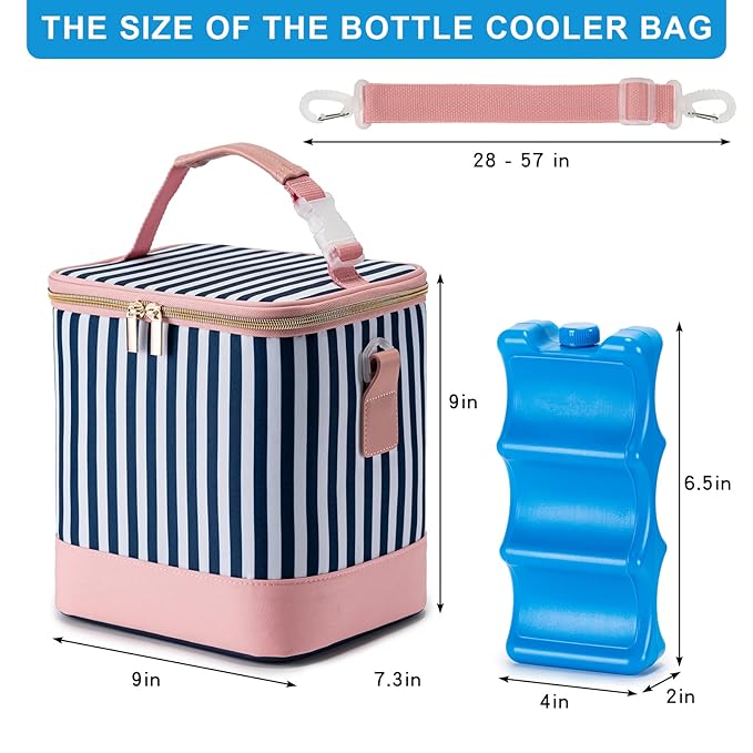 Breastmilk Cooler Bag with Ice Pack Fits 6 Baby Bottles Up to 9 Ounce, Baby Bottle Bag with Shoulder Strap for Nursing Mom Daycare, Straps-CubbioJoy