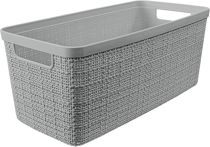 Curver Jute Decorative Plastic Organization and Storage Basket Perfect Bins for Home Office, Closet Shelves, Kitchen Pantry and All Bedroom Essentials, Set of 8 Grey-CubbioJoy