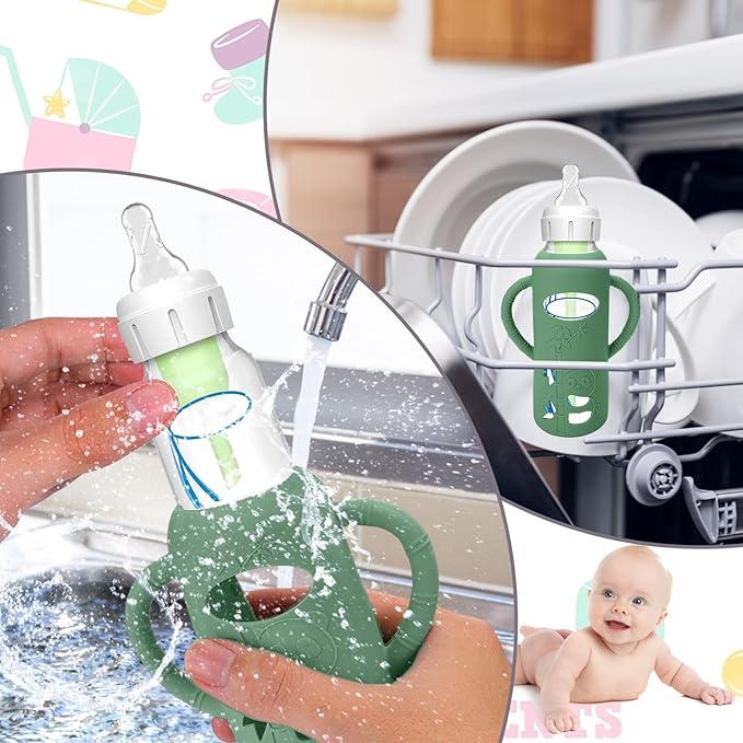 BUSOHA 3 Pack Silicone Sleeves for Dr. Brown's Glass Baby Bottles - Drop Protection Baby Bottle Sleeves Compatible with Dr. Brown's Newborn Glass Bottles with Silicone Handles,8 oz-CubbioJoy