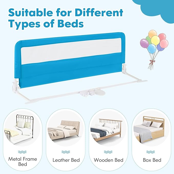 BABY JOY Bed Rails for Toddlers, 59'' Extra Long, Swing Down Bed Guard w/Safety Straps, Folding Baby Bedrail for Kids Twin, Double, Full Size Queen & King Mattress (Blue, 59-Inch)-CubbioJoy