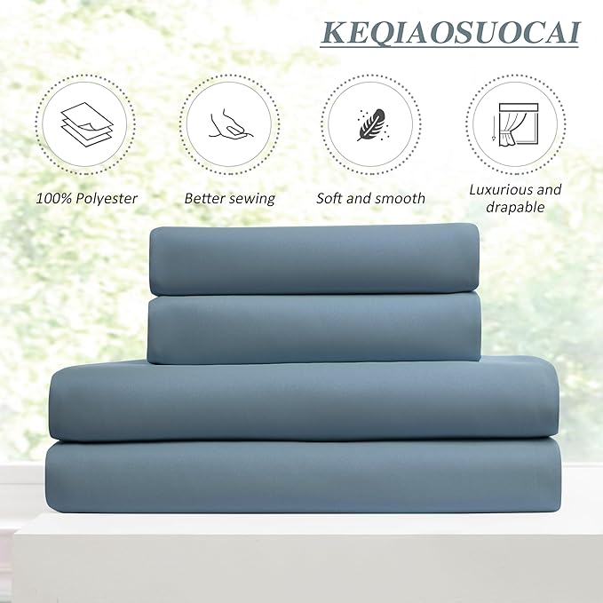 KEQIAOSUOCAI Dusty Blue Pleat Wide Width Drapes 80 x 63 inch Long 2 Panels - Thermal Insulated Room Divider Curtains for Bedroom/Living Room/Patio, Pinch Pleated Curtain Panel with Hooks-CubbioJoy