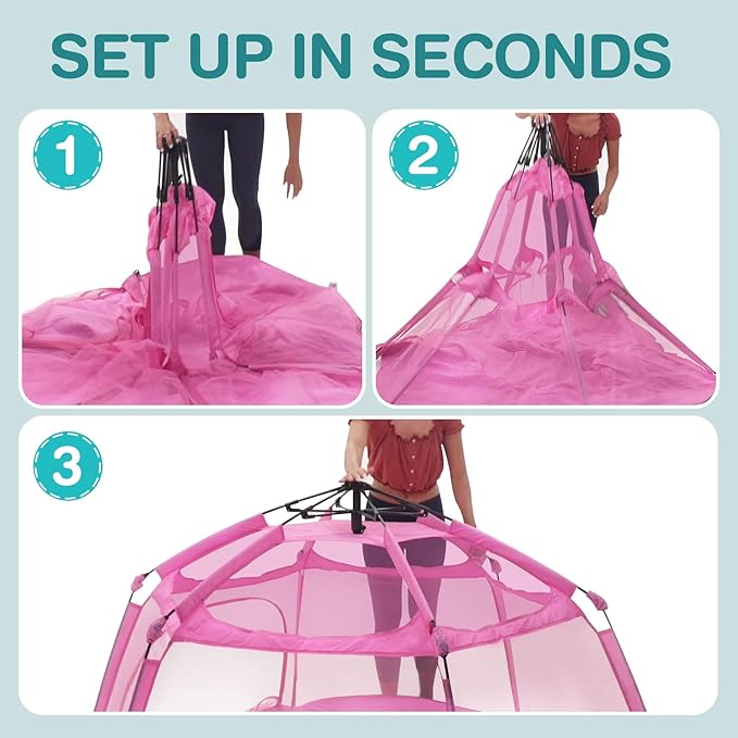Alvantor Pop Up Playpen- 7'x7'x44”Baby Playpens Large Kids Play Tent Portable and Foldable Playpen Indoor/Outdoor Play Yard with Protective Mesh, UV SPF 50+ Sunshade, and Soft Foam Floor, Pink-CubbioJoy
