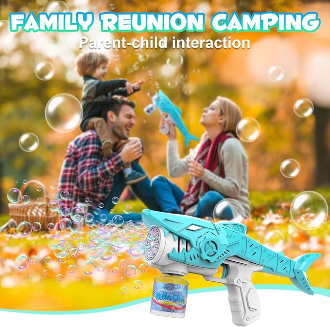 Automatic Bubble Machine Gun for Kids with 2 Bottles 5 Bags of Refill Solution Lights ElectricShark Bubble Gun Toys Outdoor Toys Gifts Wedding Easter Party Favor-CubbioJoy