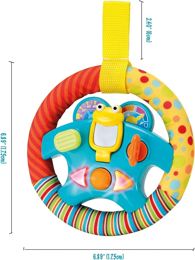 KiddoLab Steering Wheel Toy with Music,Lights,Sounds & Flip Up Mirror - Crib & Stroller Toys with Soft Fabric and Velcro Tap for Easy Attachment. Car Seat Toys for Babies and Toddlers. Ages 3 Months+-CubbioJoy