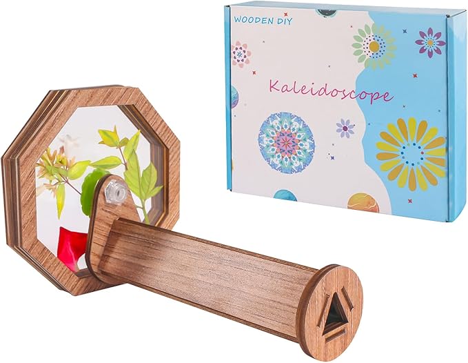 2PCS Natural DIY Kaleidoscope Kit, New Wooden Magic Rotating Kaleidoscope Making Set for Nature Lovers, Best Gift, Outdoor Classic Handmade Education Toys-CubbioJoy