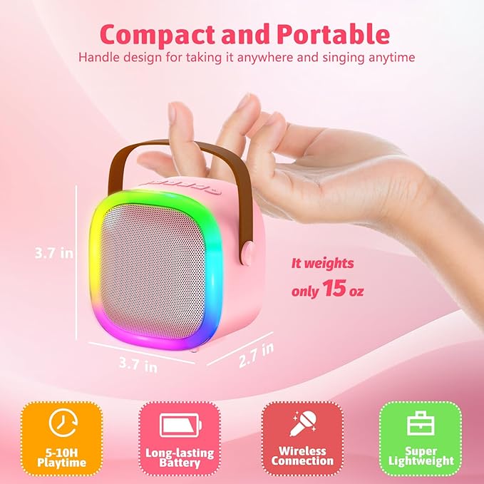 Karaoke Machine for Kids Adults, Portable Bluetooth Speaker with 2 Wireless Microphones and LED Lights, Kids Toys Birthday Gifts for Girls Boys Ages 4, 5, 6, 7, 8,9,10,11,12+ Years-CubbioJoy