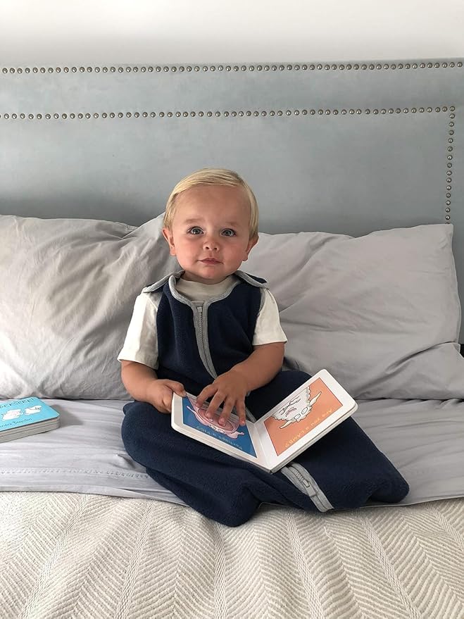 Baby Sleeping Bag Sack - Easy Care Premium Polar Fleece, Indoor Wearable Blanket for Boys & Girls. Fits Infants, With Convenient Shoulder Straps for Safe & Comfortable Sleep, Navy, Small (0-6 Months)-CubbioJoy