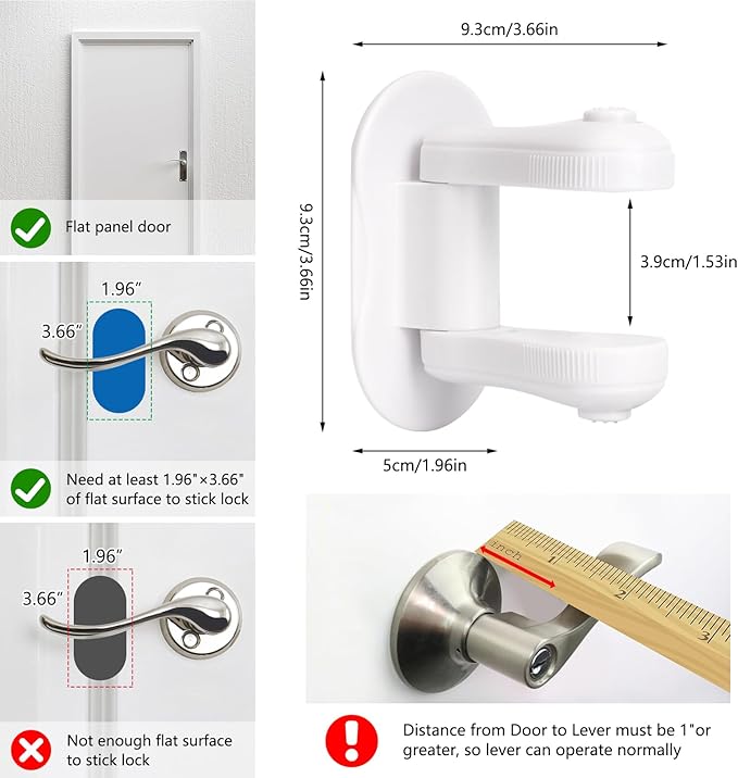 Child Proof Door Lever Lock, 3 Pack Door Locks for Kids Safety, Baby Proofing, 3M Adhesive, Door Handle Child Proof, Baby Safety Locks for Toddlers (White)-CubbioJoy