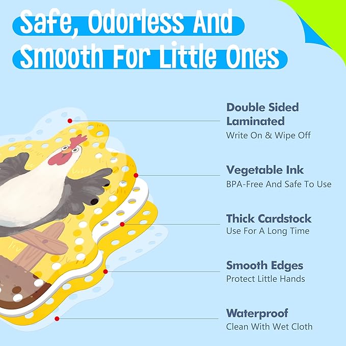 9 PCS Kids Lacing Cards, 9 Double Sided Farm Animals Sewing Cards with 9 Colorful Laces, Educational & Learning Toys for Preschoolers, Kids Ages 3+-CubbioJoy