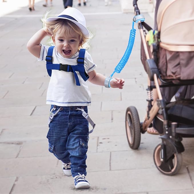 Accmor Toddler Harness with Leash, Cute Dinosaur Kids Harness + Anti Lost Wrist Link, Mini Child Harness Leash Wristband Strap Belt Protector for Baby Boys Girls to Outdoor Travel (Blue)-CubbioJoy