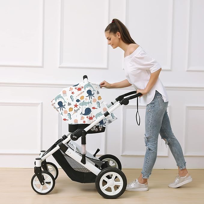 Carseat Cover Boy and Girls - Multi-use Nursing Car Seat Canopy Cover for Breastfeeding, Infant Stroller Cover, High Chair Cover (Cute Fish)-CubbioJoy