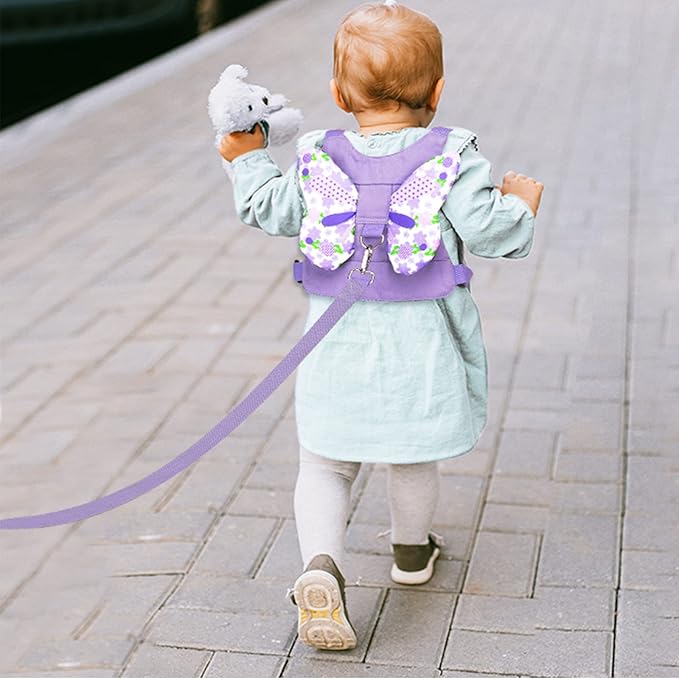 Accmor Toddler Harness Leash + Anti Lost Wrist Link, Kids Butterfly Harnesses With Children Leashes, Cute Baby Leash Walking Assistant Wristband Strap Tether for Girls Outdoor (Purple)-CubbioJoy