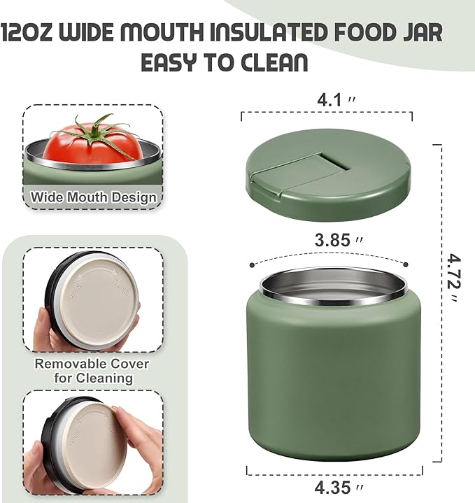 26oz Soup Thermo for Hot Food Kids with Buckle Lid Insulated Vacuum Food Jar Wide Mouth Leakproof Stainless Steel Lunch Container (Green)-CubbioJoy