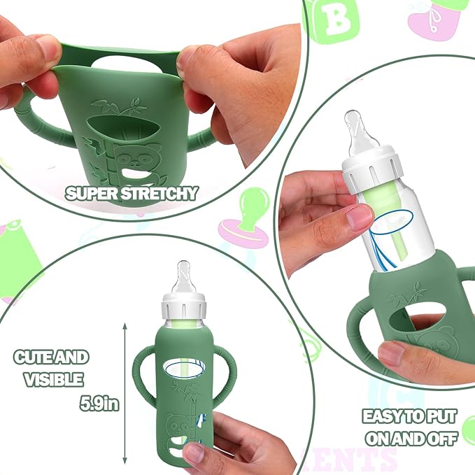 BUSOHA 3 Pack Silicone Sleeves for Dr. Brown's Glass Baby Bottles - Drop Protection Baby Bottle Sleeves Compatible with Dr. Brown's Newborn Glass Bottles with Silicone Handles,8 oz-CubbioJoy