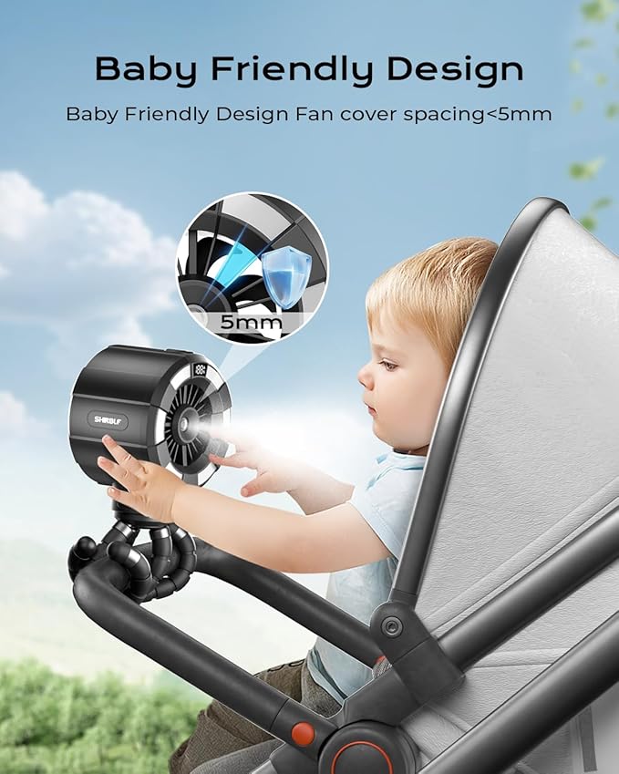 6000mAh Misting Fan for Stroller, 3 Speeds Portable Clip Fan with Intermittent/Continuous Spray, 14H Cooling, Detachable Mount, Timer & Night Light for Baby (100ML Water Tank) - Black-CubbioJoy