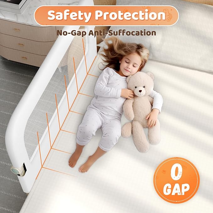 Bed Guard Rail for Toddlers - 32inch Folding up & Adjustable Heights Baby Bed Safety Rails - Portable Toddler Bed Barrier Railing Guard for Kids Twin, Bunk, Queen, Full Size Bed-CubbioJoy