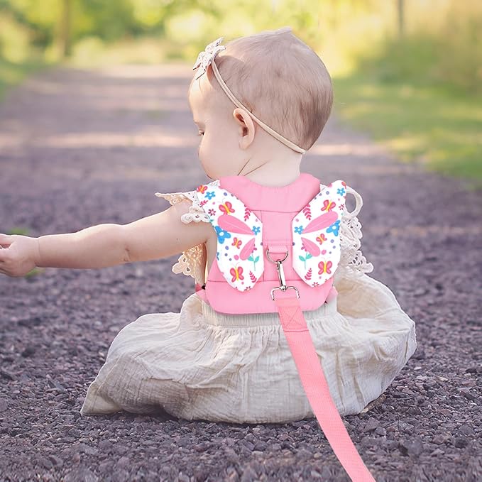 Accmor Toddler Harness Leash, 3 in 1 Cute Butterfly Kids Leash + Anti Lost Wrist Link for Outdoor Travel, Adorable Child Walking Harness Wristband Assistant Strap Belt Protector for Baby Girls (Pink)-CubbioJoy