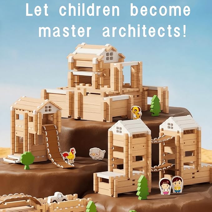 105Pcs Wooden Building Blocks Construction Set for Kids Ages 3-8,Preschool Learning Toys for Toddlers, Boys & Girls Birthday Gift, Educational STEM Toy-CubbioJoy