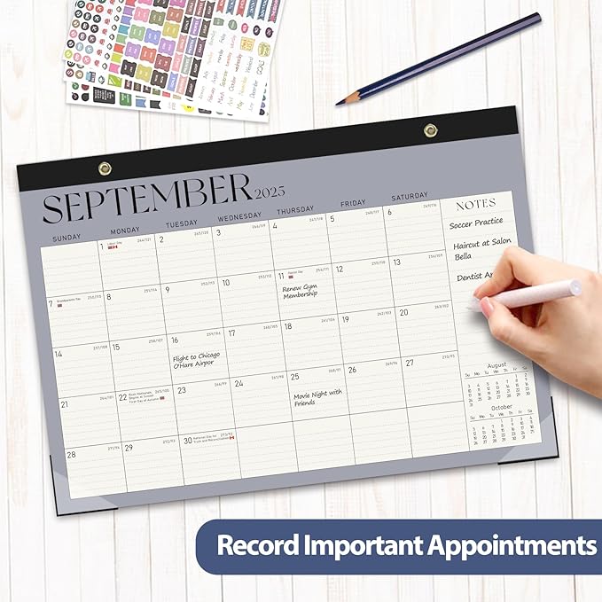 Desk Calendar 2025-2026, Monthly Desktop Large Calendar Runs Until December 2026-17" x 12" Desk Wall Planner for Family Office Teacher School, Blue-CubbioJoy