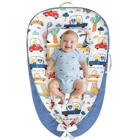 Baby Lounger - Baby Lounger for Newborn 0-24 Months, Breathable and Soft Cotton Cover Baby Nest, Portable Cozy Tummy Time Lounger for Home and Travel, Ideal Baby Essentials & Shower Gifts-CubbioJoy