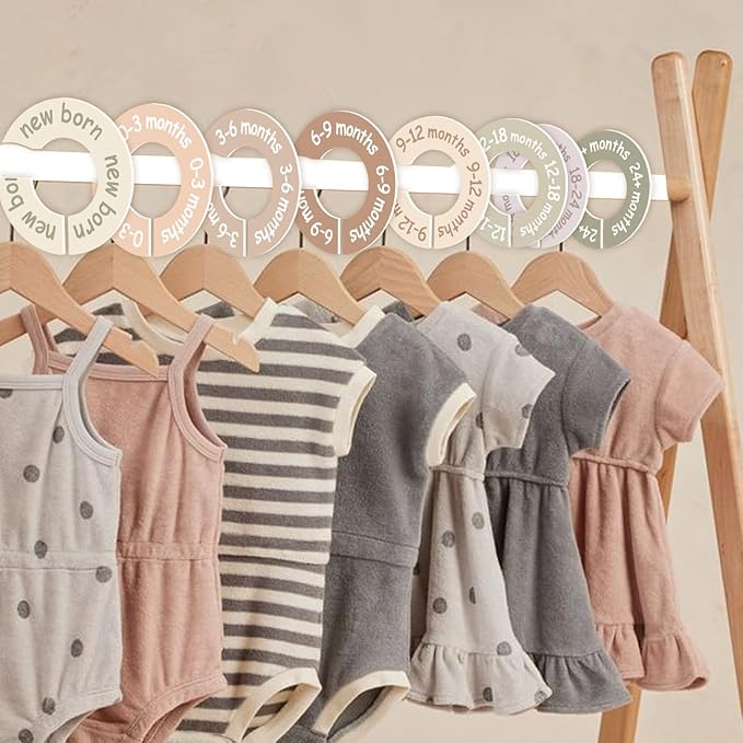 Baby Closet Dividers for Clothes – Earth Tone Round Baby Clothes Dividers for Closet Rod, Nursery Closet Organizer & Decor, Clear Labels for Easy Sorting, Fits Most Rods-CubbioJoy