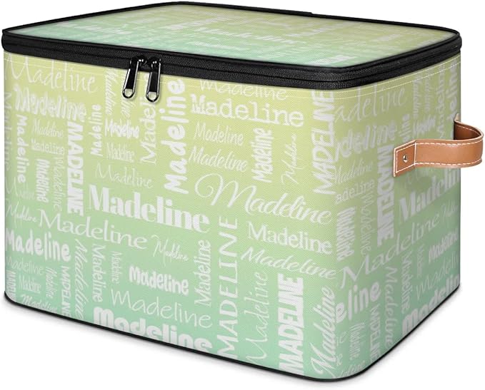 Custom Storage Basket with Name, Personalized Storage Bins with Zipper Lid, Foldable Fabric Storage Box Large capacity with Handle Yellow Green-CubbioJoy
