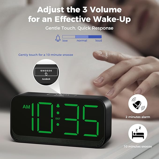 Battery Operated Digital Clock: Cordless Small Alarm Clock for Bedroom Travel - Large Numbers 4 Dimmers for All Ages Green Digits-CubbioJoy