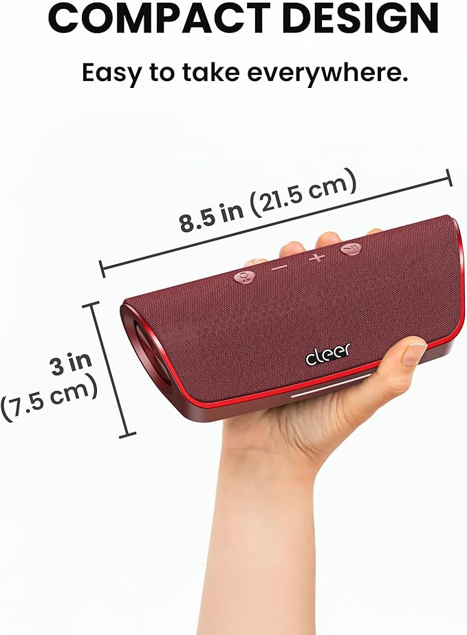 Cleer Scene Portable Bluetooth Speaker,IPX7 Waterproof,Powerful Sound and Deep Bass,Built-in Echo and Noise Canceling Microphone,12 Hours Battery,for Office,Home,Outdoors and Travel-Red-CubbioJoy