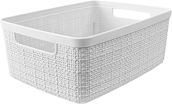 Curver Set of 8 Jute Small Decorative Plastic Organization and Storage Baskets, Perfect Bins for Home Office, Closet Shelves, Kitchen Pantry and All Bedroom Essentials-CubbioJoy