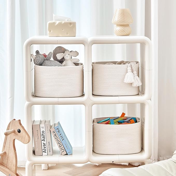 3 Pack Storage Basket for Cabinet and Toy Organization - 13"x9.8"x8.7" Baskets for Storage - Baby Toy Bin - Toy Storage Organizer - Ideal for Empty Gift Baskets to Fill-White-CubbioJoy