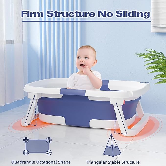 Collapsible Baby Bathtub,Baby Bath Tub with Soft Cushion & Thermometer,Baby Bathtub Newborn to Toddler 0-36 Months,Portable Travel Baby Tub-CubbioJoy