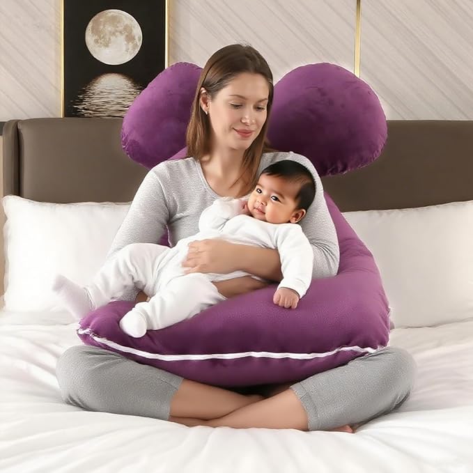 Amagoing 55 inches Pregnancy Pillows for Sleeping, U Shaped Maternity Full Body Pillow for Pregnant Women with Hip, Leg, Back, Belly Support, Washable Velvet Cover Included (Dark Purple)-CubbioJoy