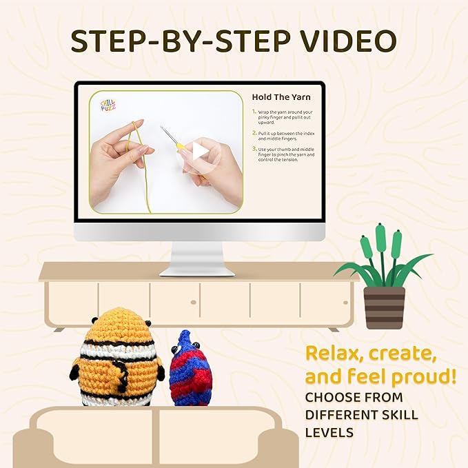 ChillFuzz Animal Crochet Kit Beginner Crochet Kit for Adults and Kids with Yarn Hook and Instructions Creative DIY Craft Project Aquarium-CubbioJoy