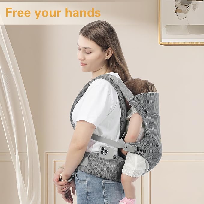 Baby Carrier Newborn to Toddlers - Ergonomic Adjustable Soft Breathable Comfort Infant Carrier for 7-35lbs, Enhanced Support, Easier to Wear (Grey)-CubbioJoy