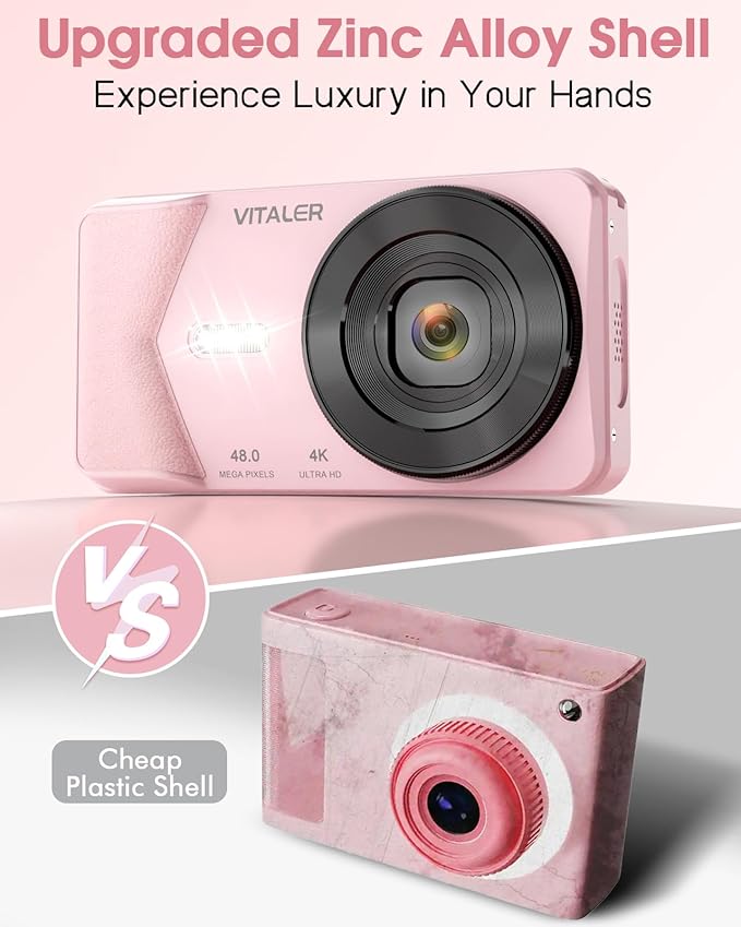 Digital Camera, Autofocus 48MP 4K Camera for Photography with 32GB Card, Portable Compact Point and Shoot Digital Camera for Teens Adult Beginner Kids with Metal Shell, 2000 mAh Battery-CubbioJoy