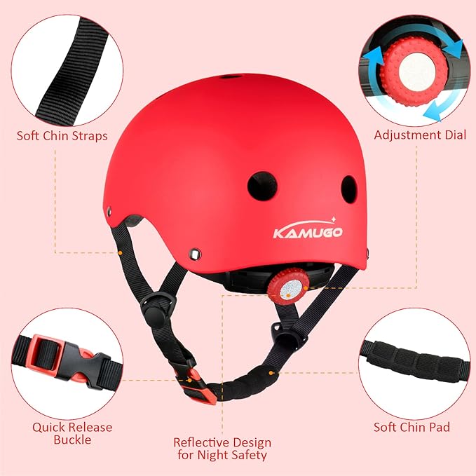 KAMUGO Kids Adjustable Helmet, with Sports Protective Gear Set Knee Elbow Wrist Pads for Toddler Age 2-8 Boys Girls, Bike Skateboard Hoverboard Scooter Rollerblading Helmet Set-CubbioJoy