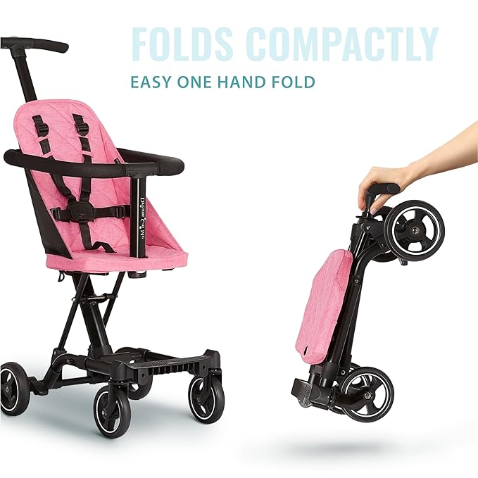 Dream On Me Lightweight and Compact Coast Rider Stroller with One Hand Easy Fold, Adjustable Handles and Soft Ride Wheels, Pink, 365-PINK-CubbioJoy