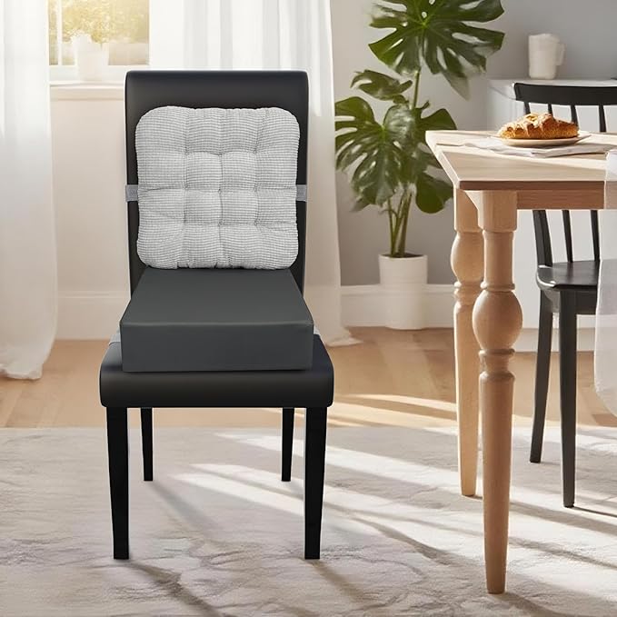 Booster Seat for Kitchen Chair with Comfy Backrest and Adjustable Safety Buckles,Non-Slip Kid Toddler Booster Seat for Dining Table,Portable PU Travel Baby Booster Increasing Cushion Chair-CubbioJoy