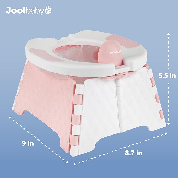Jool Baby Portable Potty Training Chair with Travel Bag and 30 Liners, Foldable, Indoor/Outdoor Use, Camping (Pink)-CubbioJoy