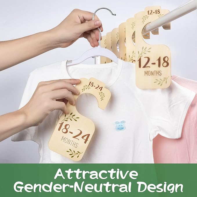 Baby Closet Dividers for Clothes Organizer - Set of 8 Beautiful Wooden Double-Sided Baby Clothes Size Hanger Organizer from Newborn to 24 Months for Boho Nursery Decor-CubbioJoy