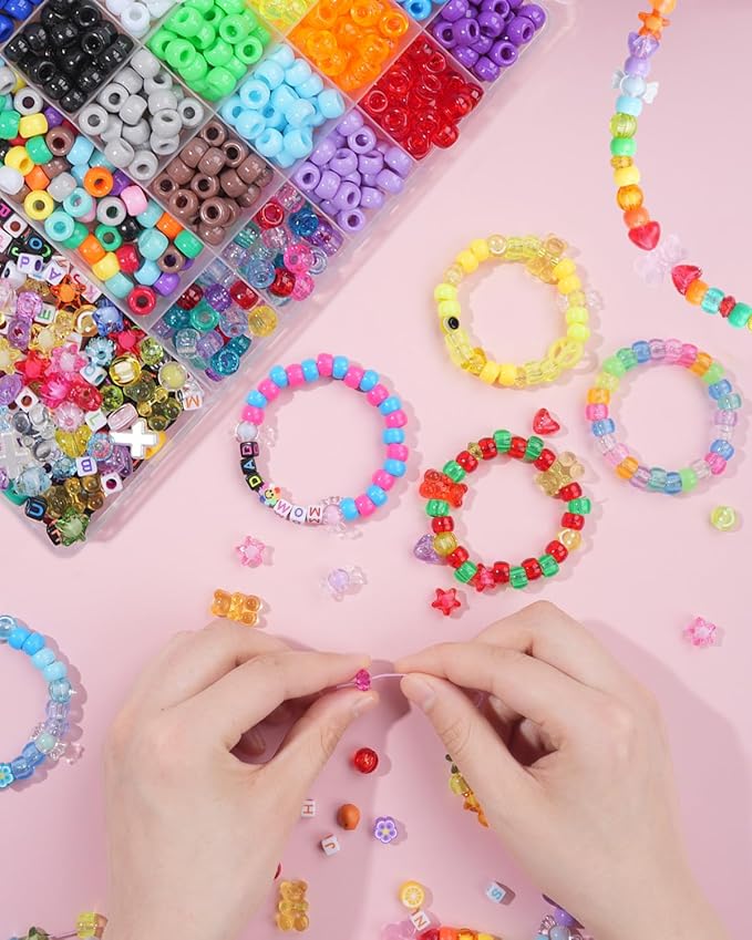 BestNow Kandi Beads Bracelet Making Kit Beads for Pony Beads Polymer Clay Beads 2 Types of Letter Beads 13 Types of Charm Beads for Jewelry Making DIY Arts and Crafts Gifts Toys for Girls Age 6-12-CubbioJoy