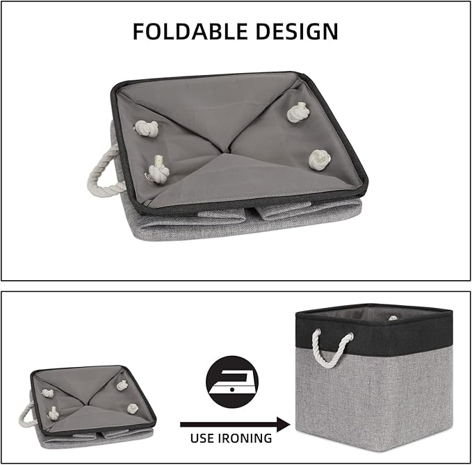 Bidtakay Fabric Cube Storage Bins for Organizing 13x13 Large Storage Baskets Decorative Storage Bins for Home Storage Set of 3 Shelf Organizer Bins for Toy Storage (Black&grey)-CubbioJoy